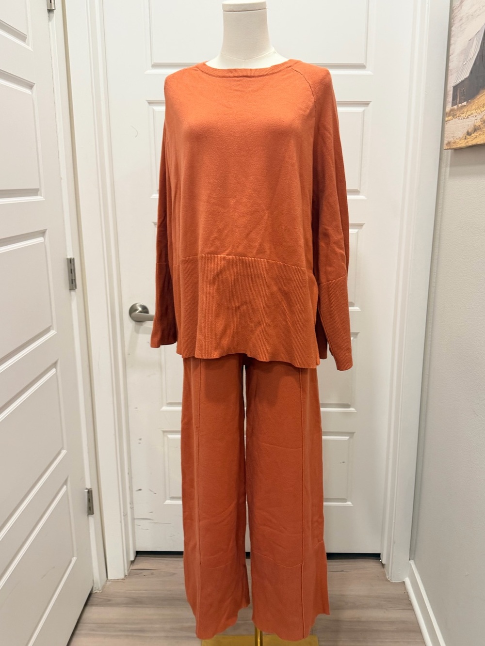 Anrabess Relaxed Wide-Leg Knit Set - Burnt Orange